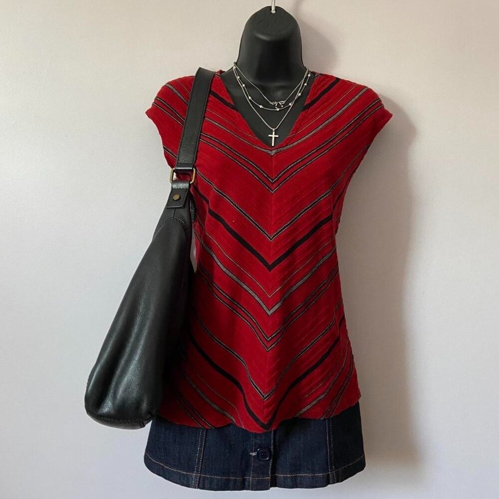 SOLD lauren ralph lauren red and black striped short sleeve shirt